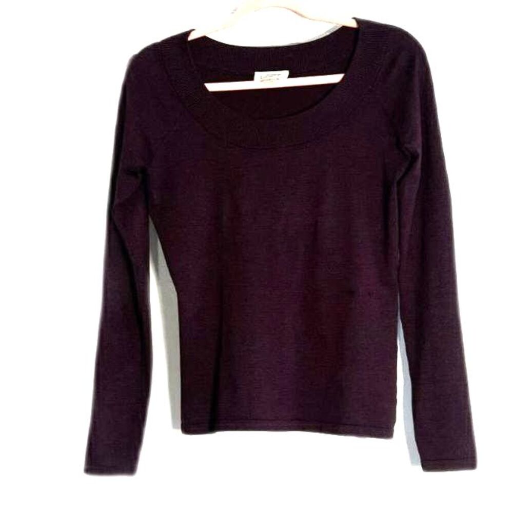 Ann Taylor Loft Plum Silk Blend Boat Neck Fine Knit Sweater Minimalist Sz Small
